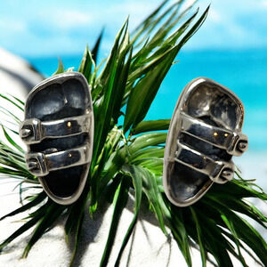 Vtg Birkenstock Arizona Sandals Petite Sterling Silver Earrings Pierced Buffett